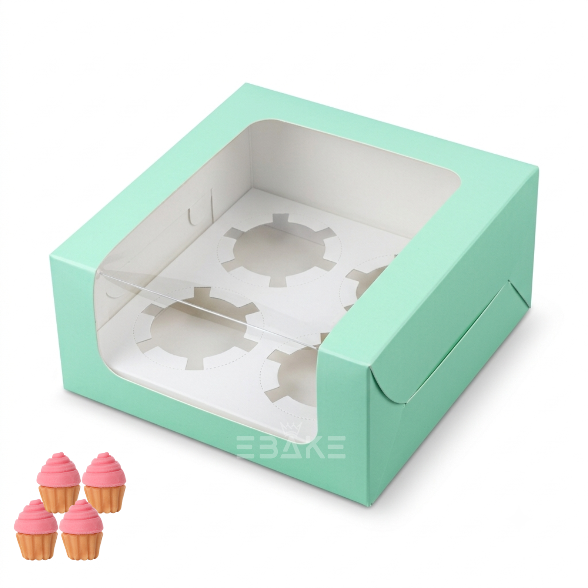 4 Pc Cupcake Box With Cavity Turquoise