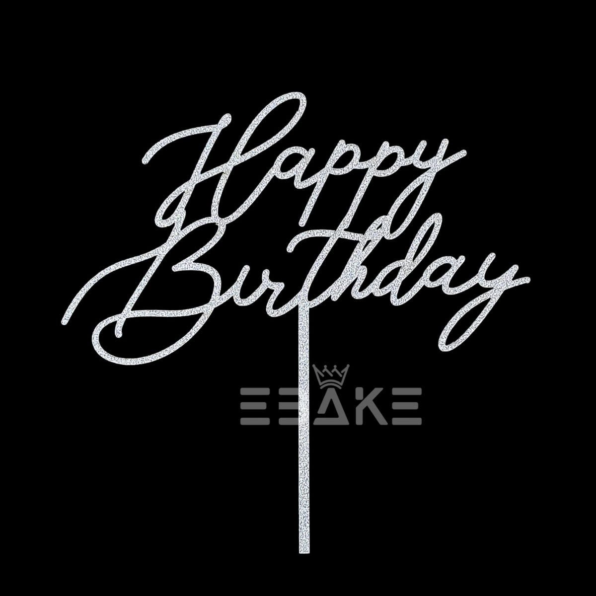 Happy Birthday Cake Topper 5 Inch Silver Shimmer MDF