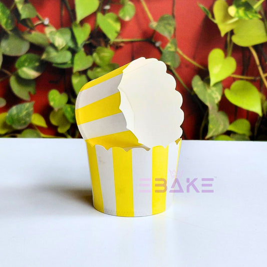 Printed Paper Muffin Cup - Set Of 50 Pieces (Yellow Stripes)