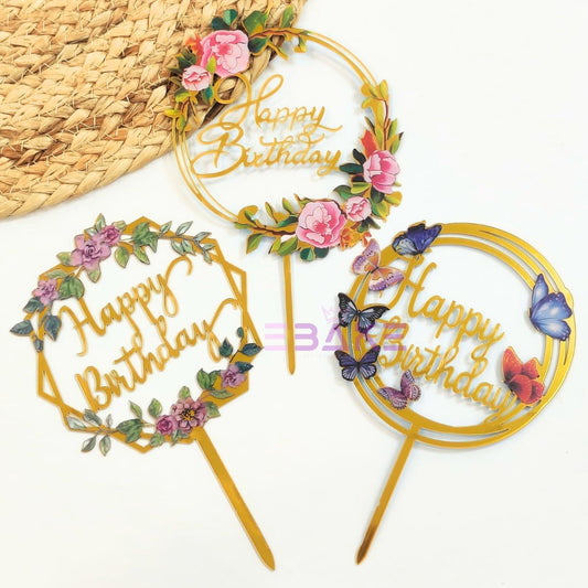 Happy Birthday Graphic Acrylic Cake Toppers - 3 Set Combo