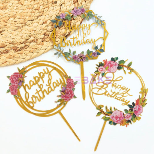 Happy Birthday Graphic Acrylic Cake Toppers - 3 Set Combo