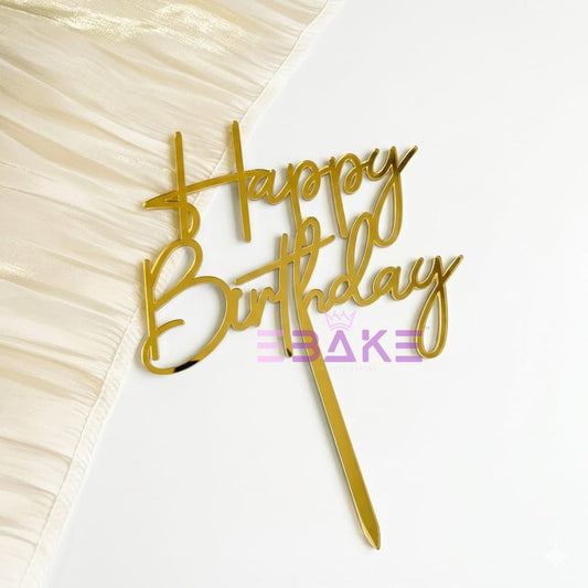 Happy Birthday Cake Topper 5 Inch Golden