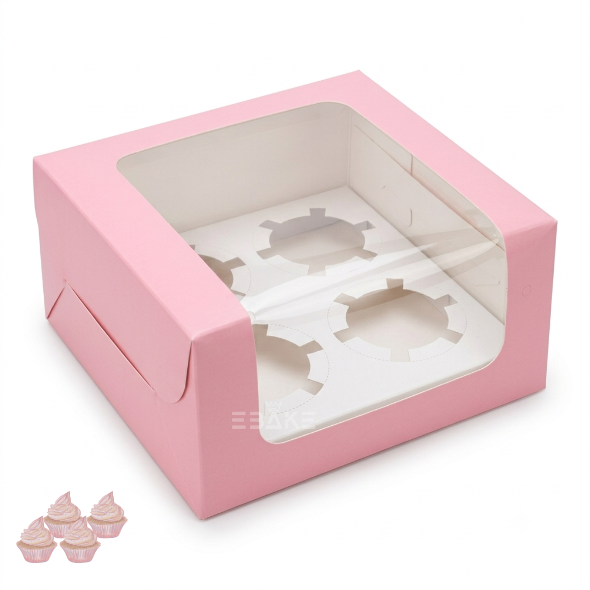 4 Pc Cupcake Box With Cavity Pink