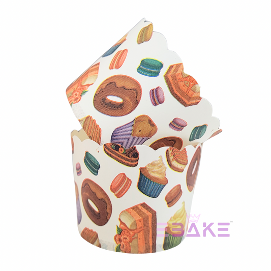 Paper Muffin Cup Printed Cupcakes, Donuts, Macarons - Set Of 50 Pieces Medium