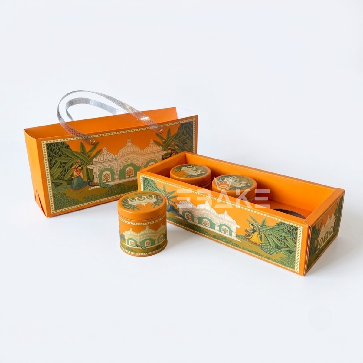 3 Jar Festive Hamper Box With Jar -  Marigold Orange (Set Of 2 Boxes)