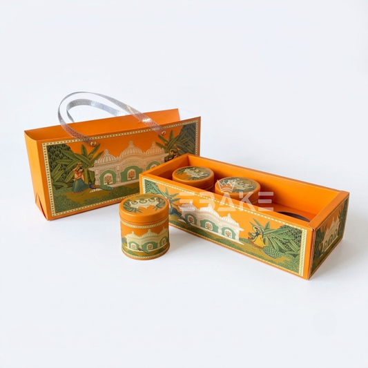 3 Jar Festive Hamper Box With Jar -  Marigold Orange (Set Of 2 Boxes)
