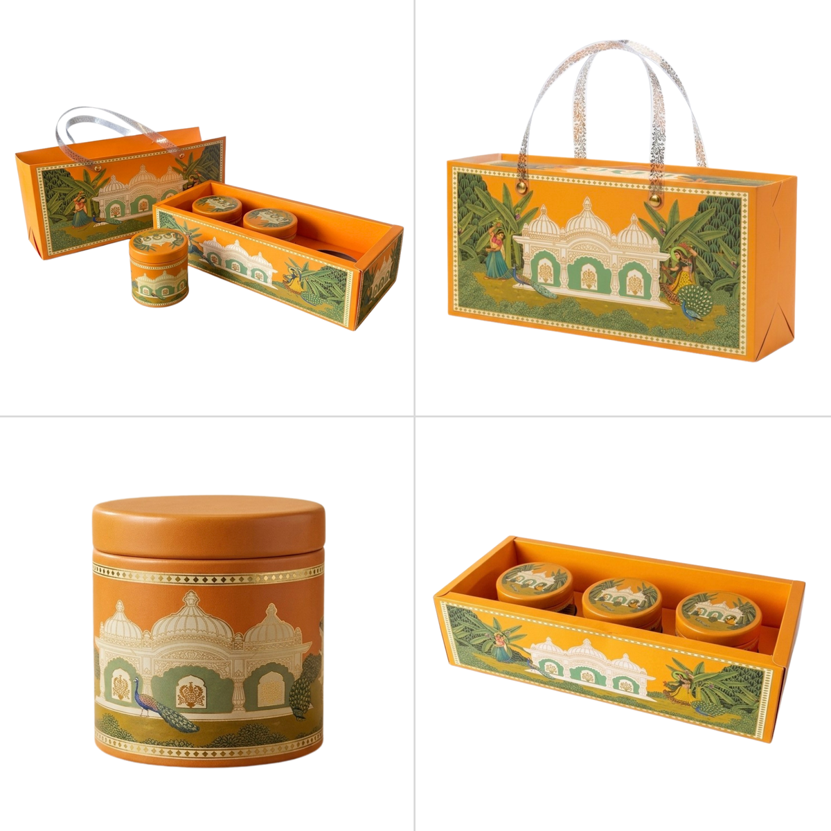3 Jar Festive Hamper Box With Jar -  Marigold Orange (Set Of 2 Boxes)