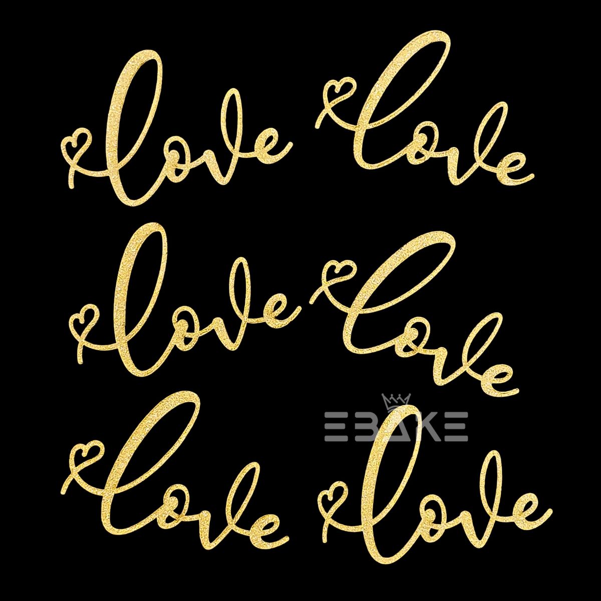 Love Cutout/Topper Gold Glitter (Set of 6) MDF