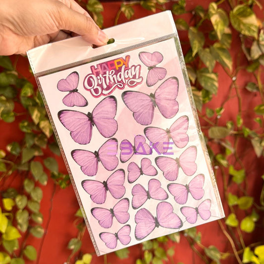 Purple Paper Butterflies With Birthday Tag - (Set of 16 Pieces)