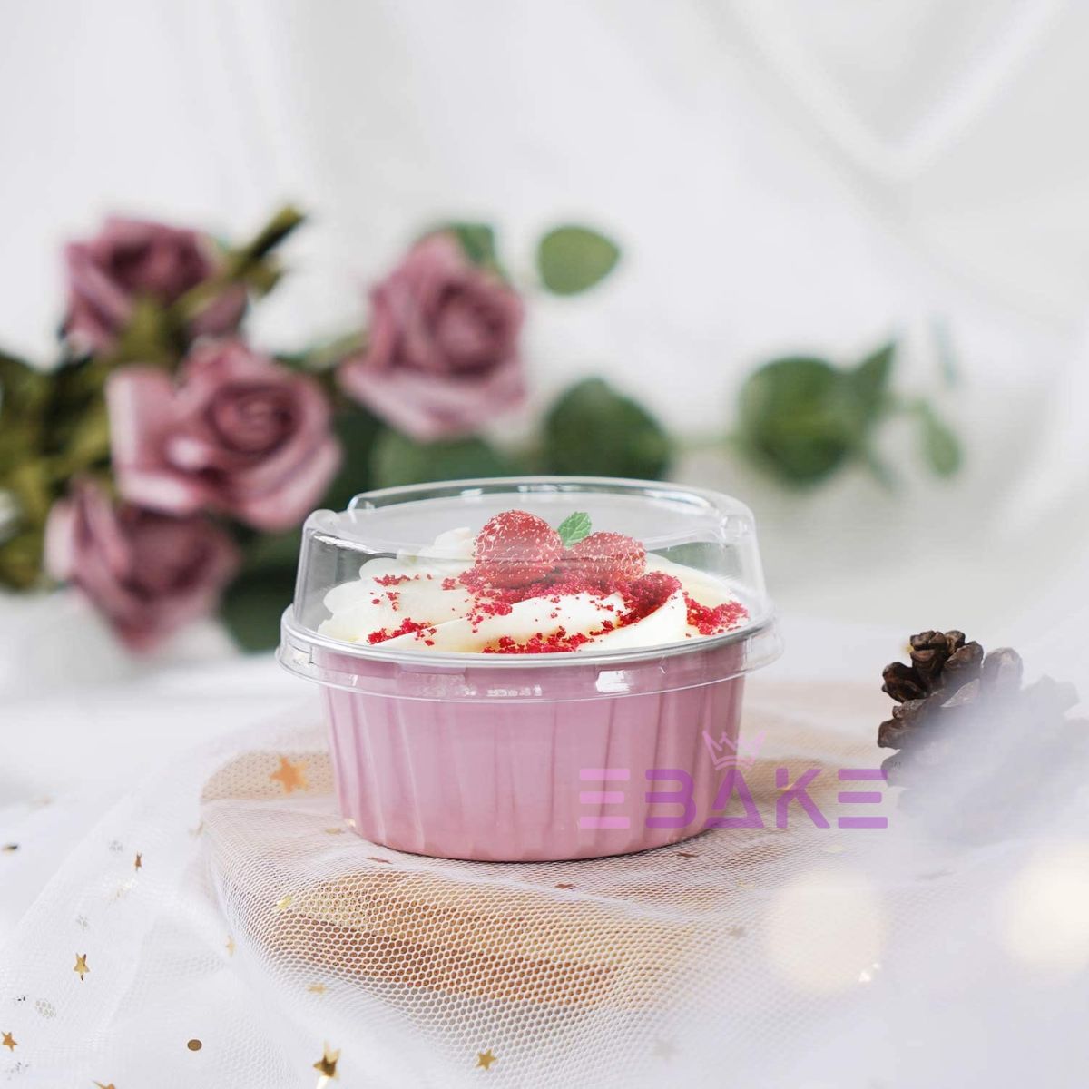 Round Aluminium Foil Baking Cups With Lids (Pink)