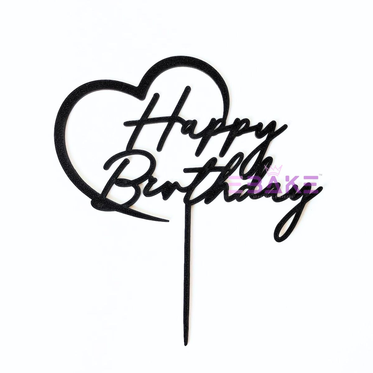 Happy Birthday Cake Topper Black Shimmer MDF