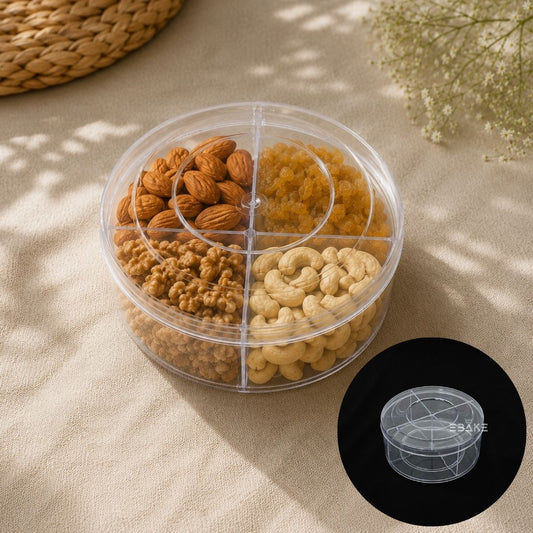 500ml Round Acrylic Dessert Box With Partition / Cake Tub With 4 Cavity 12*5.1cm