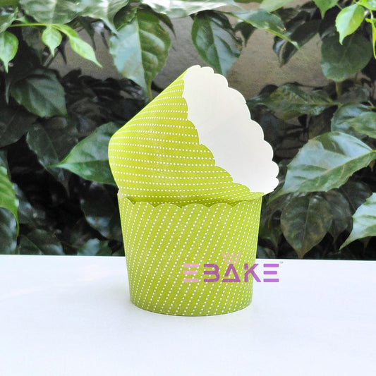 Polka Dot Printed Paper Muffin Cup- Set Of 50 Pieces Medium (Green)