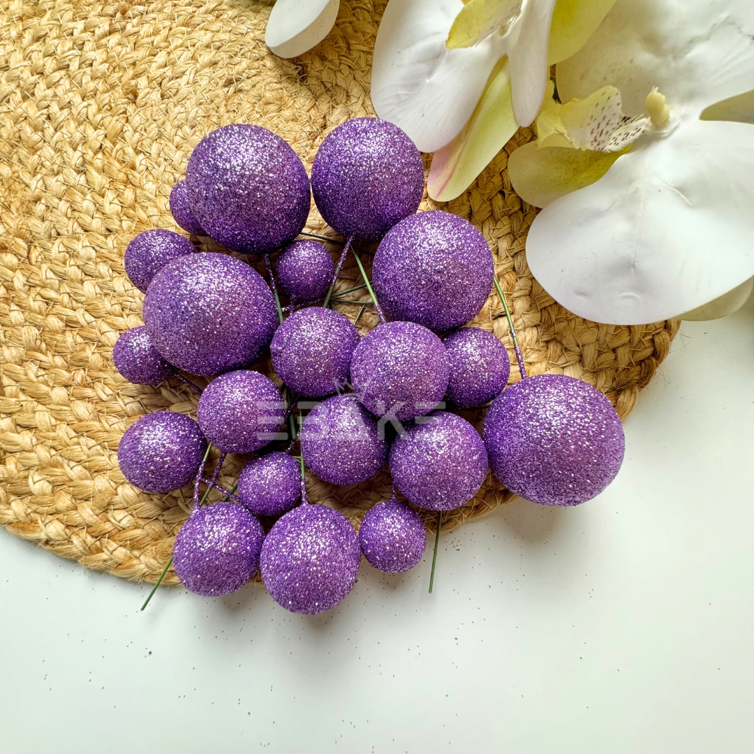 Purple Glitter Faux Balls - Set Of 20 Pieces