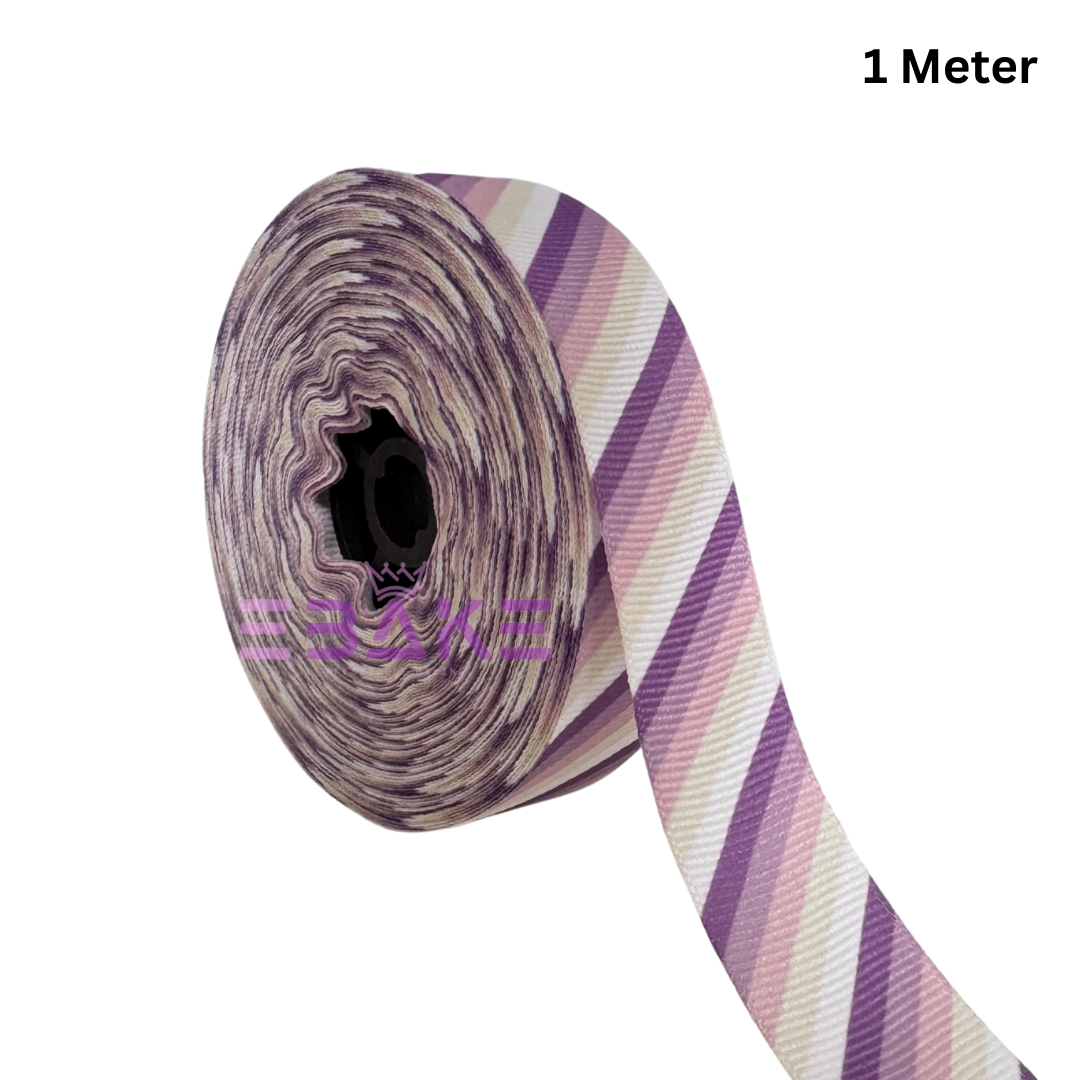 Stripes Printed Purple Grosgrain Ribbon