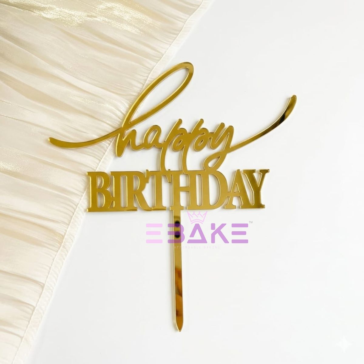 Happy Birthday Cake Topper 5 Inch Golden