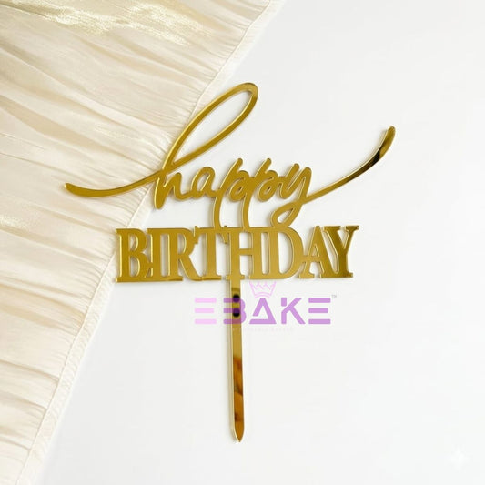 Happy Birthday Cake Topper 5 Inch Golden