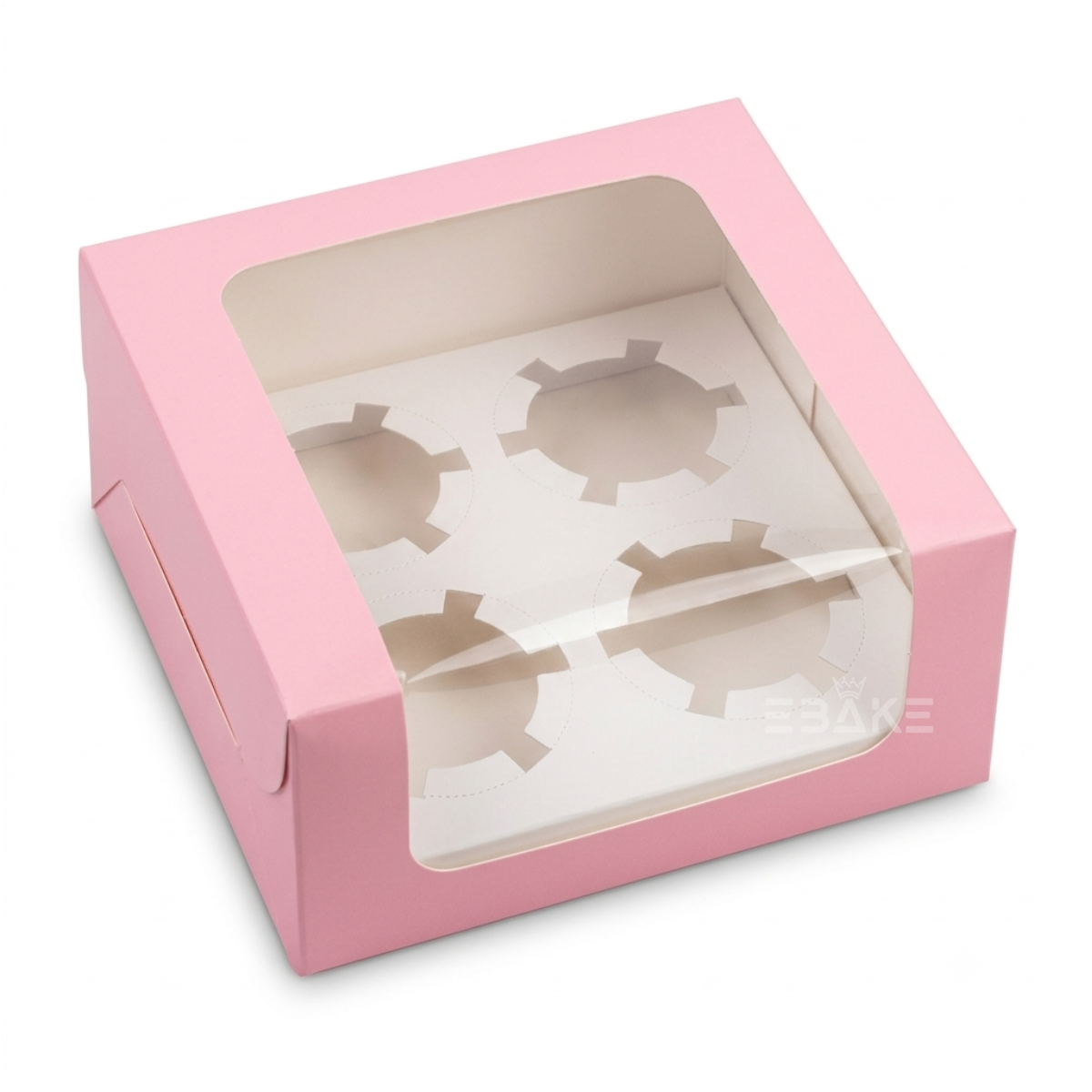 4 Pc Cupcake Box With Cavity Pink
