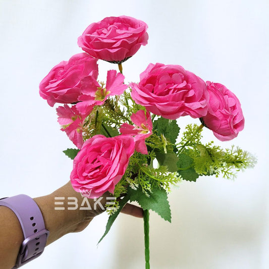 A1241 Dark Pink Rose Bunch With Fillers (5 Roses & Fillers)