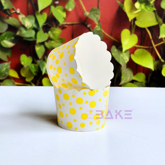 Polka Dot Printed Paper Muffin Cup - Set Of 50 Pieces (Yellow)