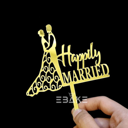 Happily Married Cake Topper 4 Inch