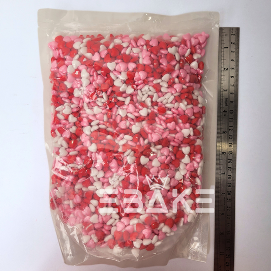 Mixed Heart Sugar Balls (Sprinkles) Pink, Red & White