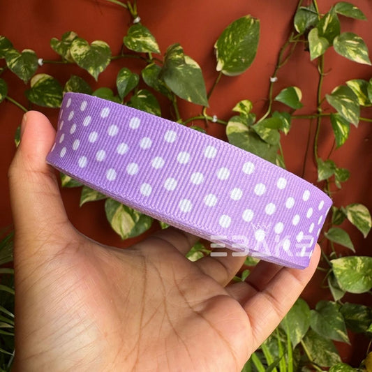 Lavender Polka Dot Printed Grosgrain Ribbon