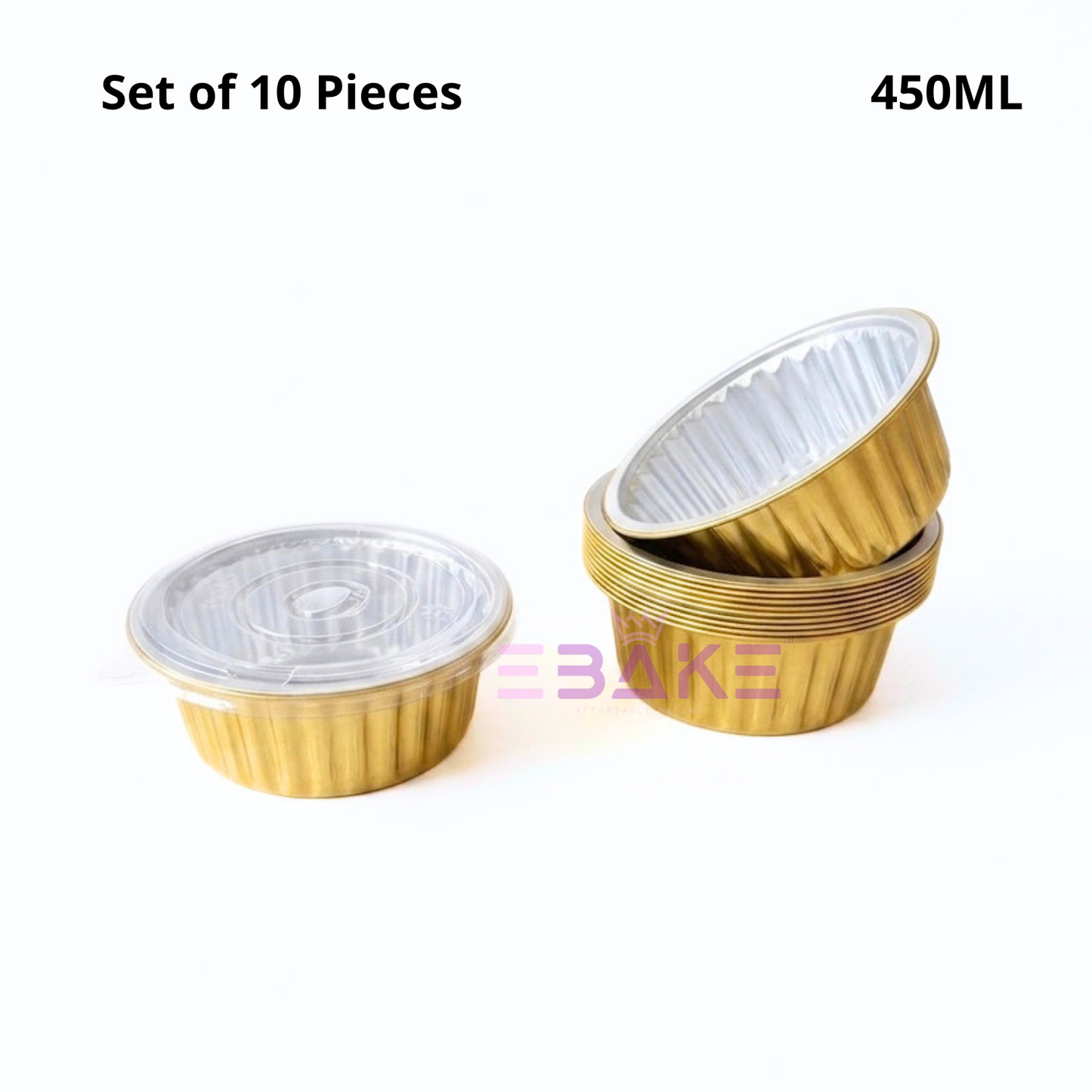 450ml Round Aluminium Foil Baking Cups With Lid Gold