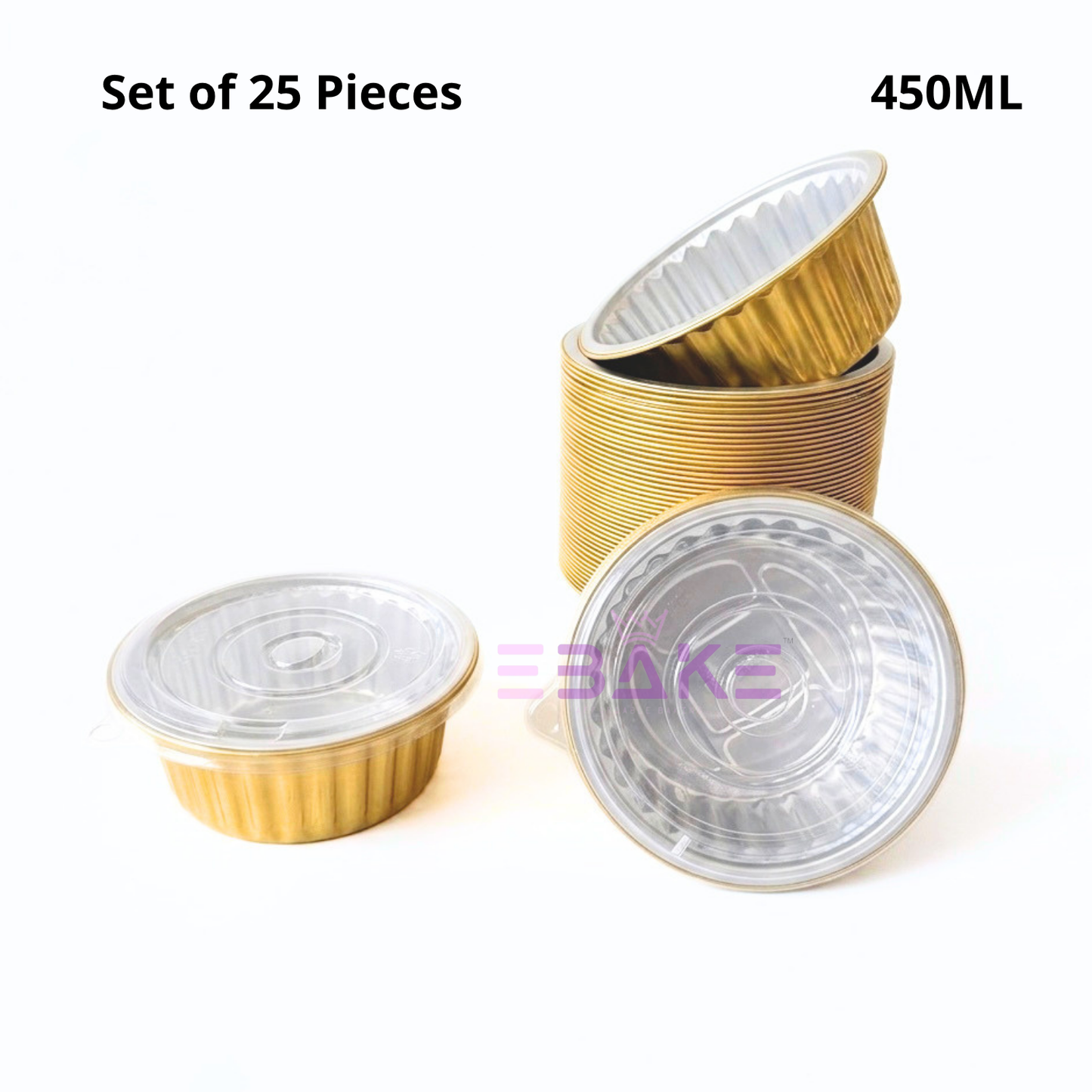 450ml Round Aluminium Foil Baking Cups With Lid Gold