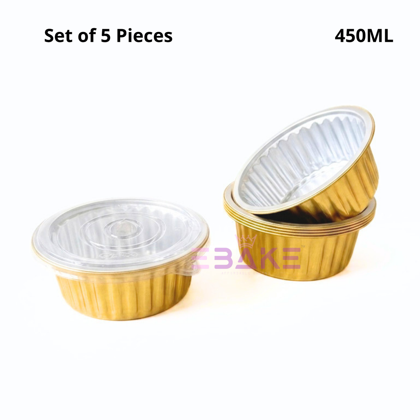 450ml Round Aluminium Foil Baking Cups With Lid Gold