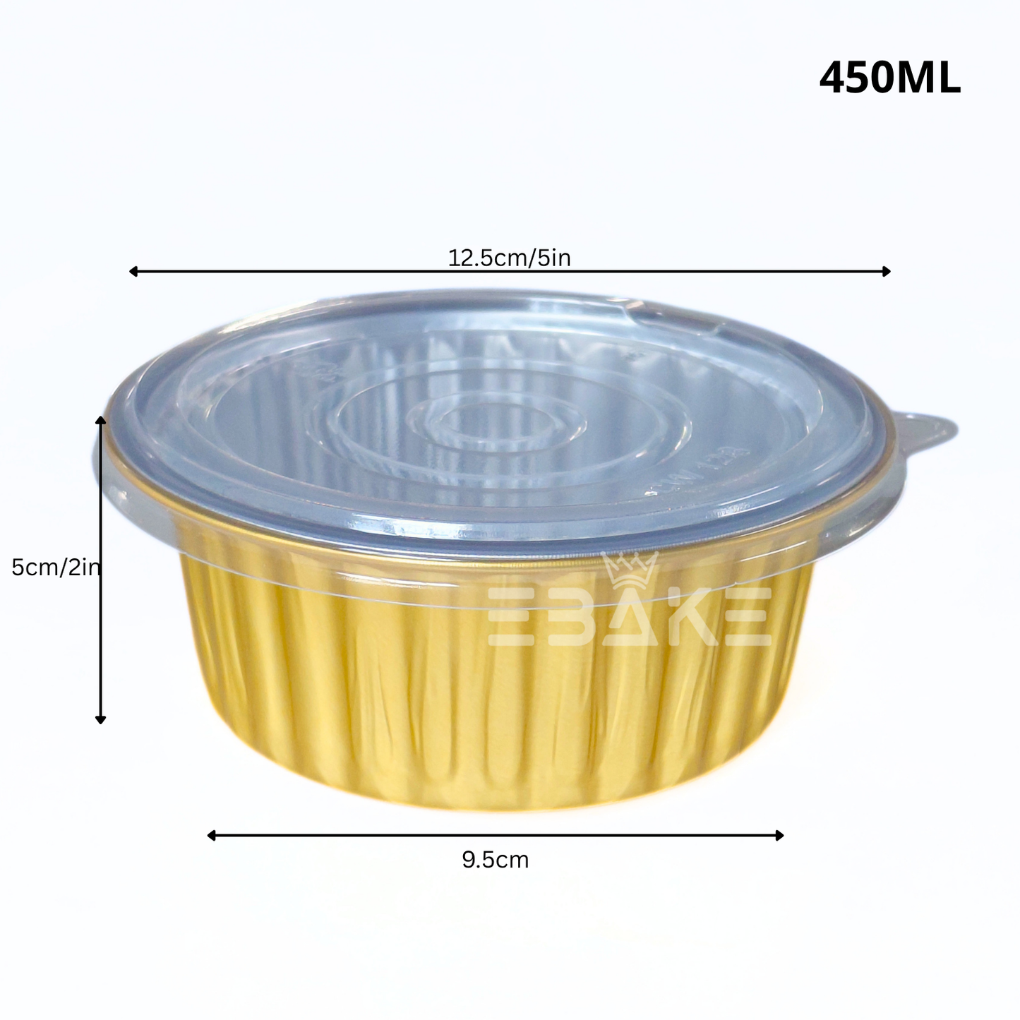 450ml Round Aluminium Foil Baking Cups With Lid Gold