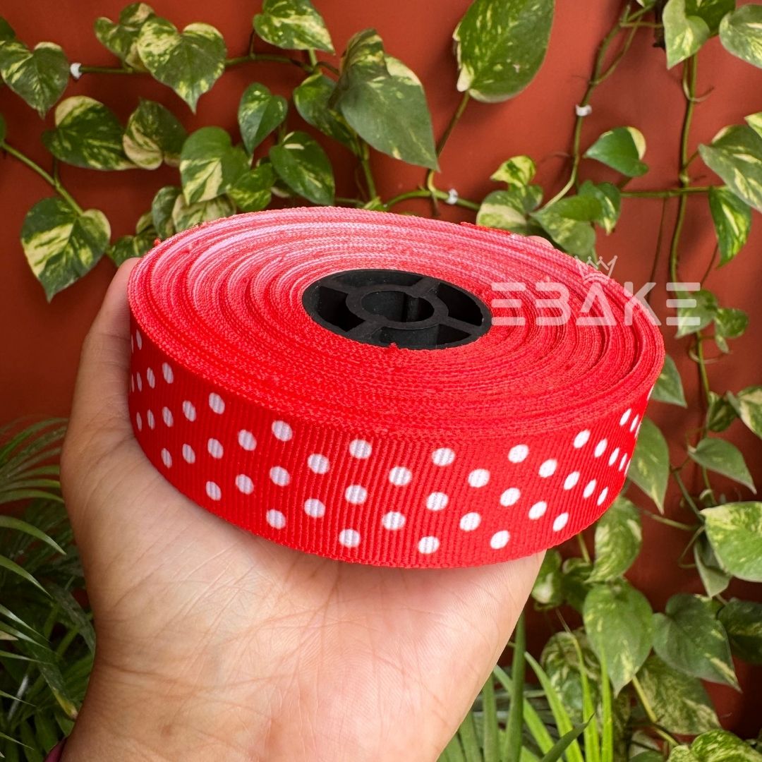 Red Polka Dot Printed Grosgrain Ribbon