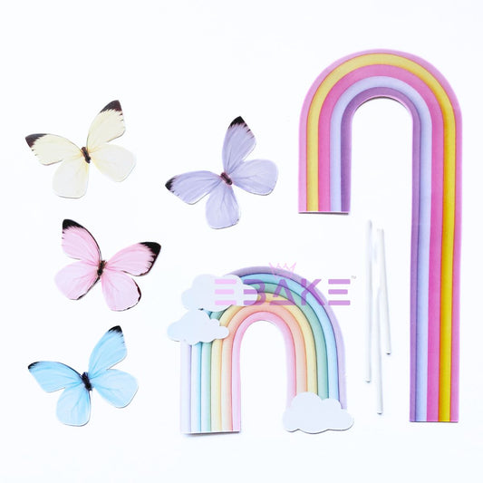 Paper Rainbow Toppers With Butterflies & Stick