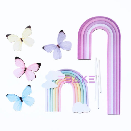 Paper Rainbow Toppers With Butterflies & Stick