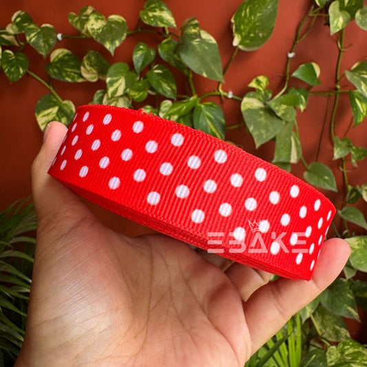 Red Polka Dot Printed Grosgrain Ribbon