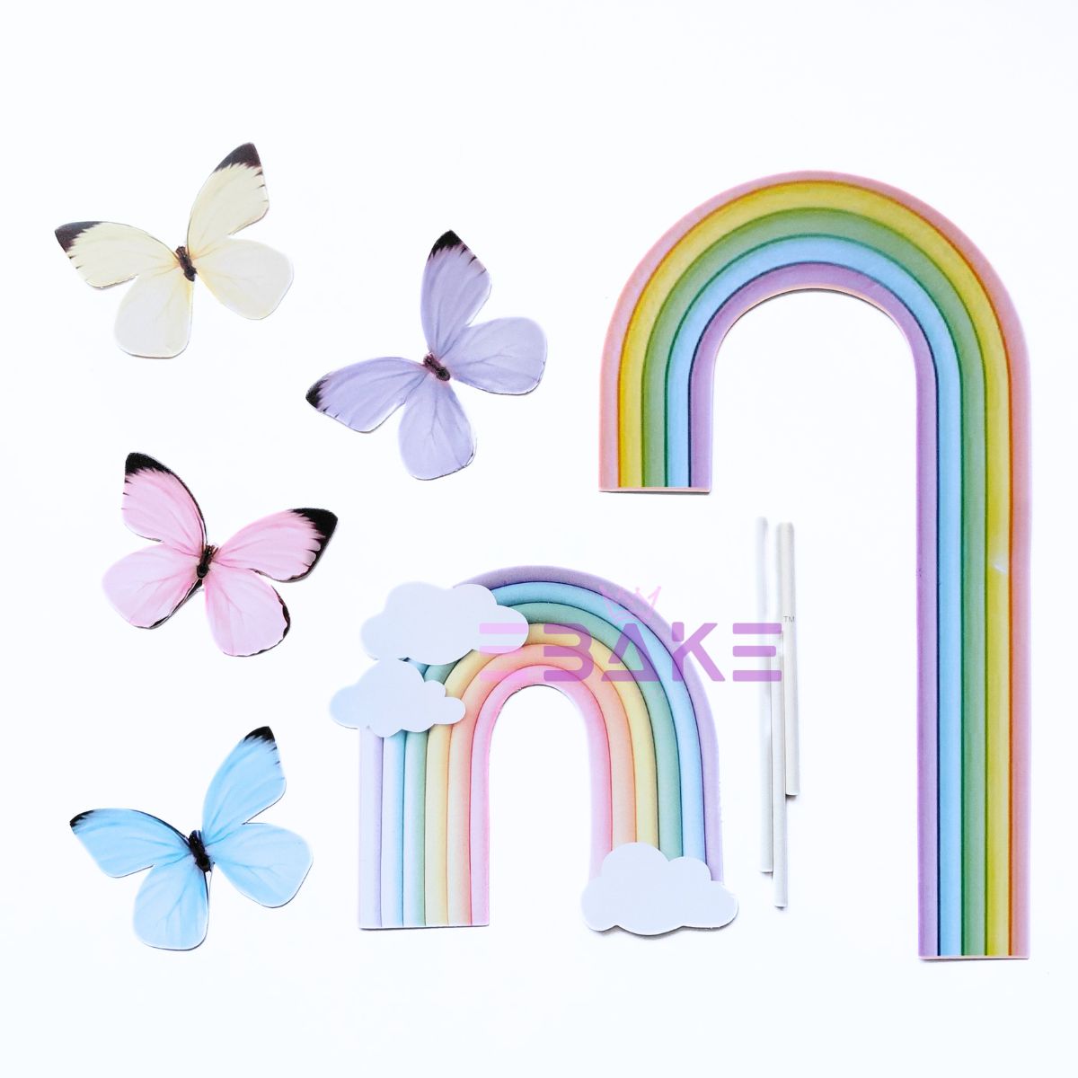 Paper Rainbow Toppers With Butterflies & Stick