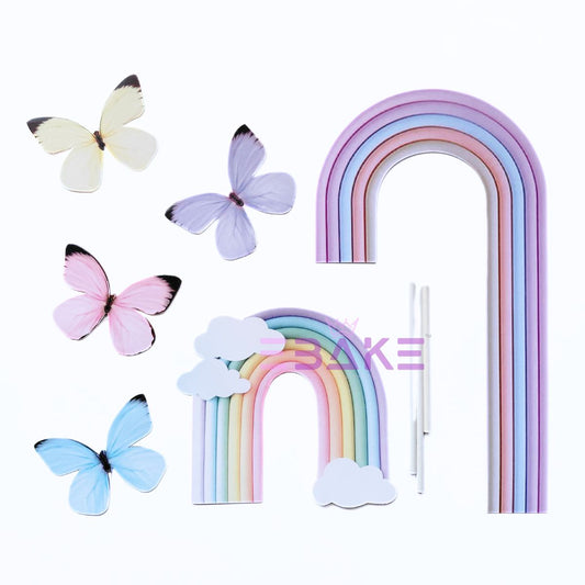 Paper Rainbow Toppers With Butterflies & Stick