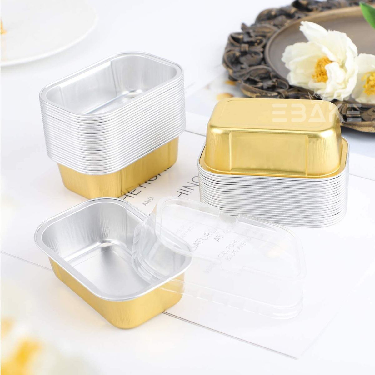 Gold Aluminium Foil Mini Loaf Pans With Lids