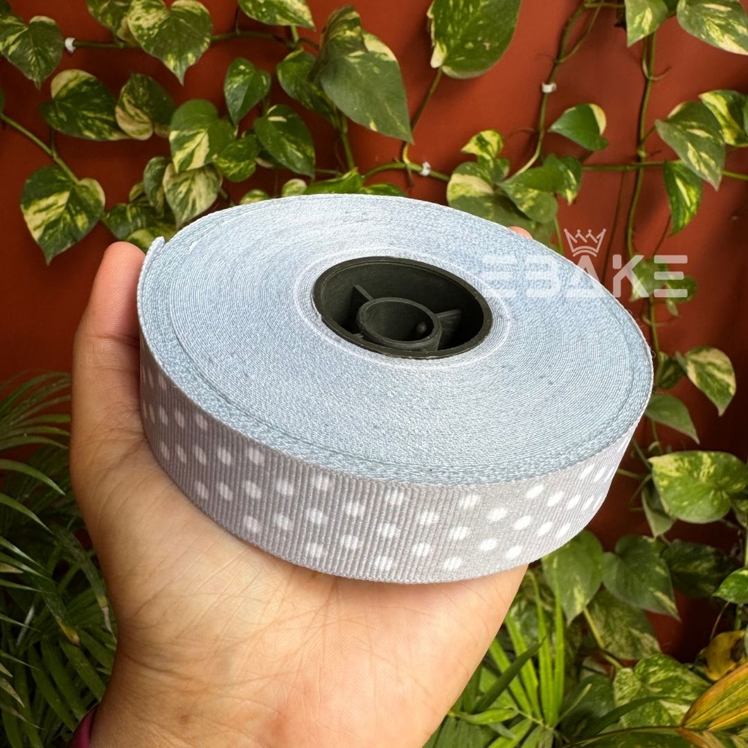 Gray Polka Dot Printed Grosgrain Ribbon