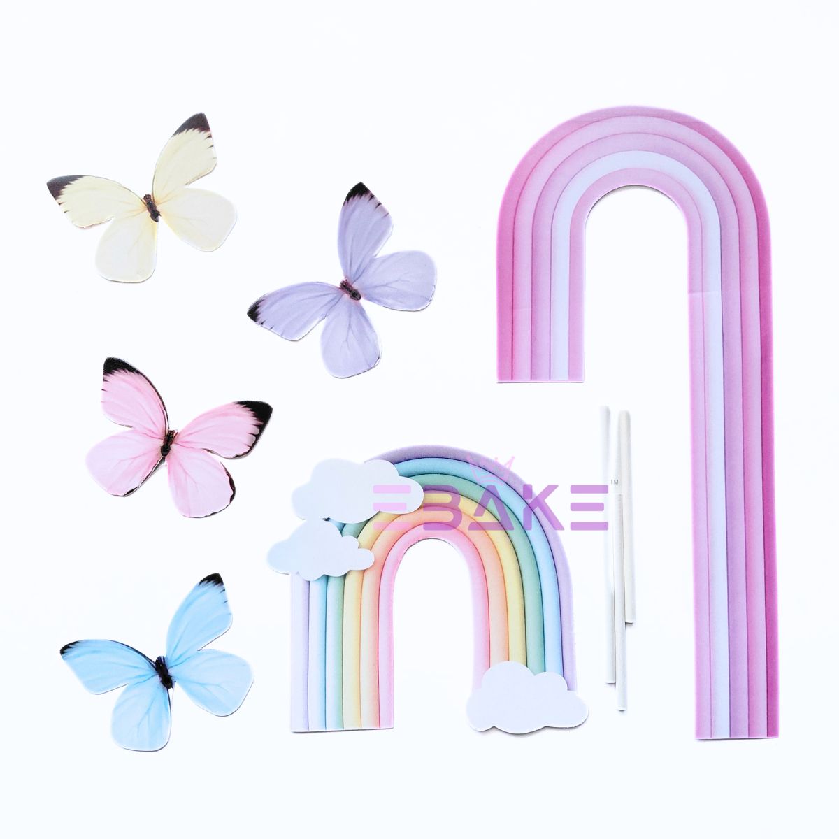Paper Rainbow Toppers With Butterflies & Stick