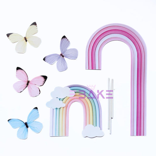 Paper Rainbow Toppers With Butterflies & Stick