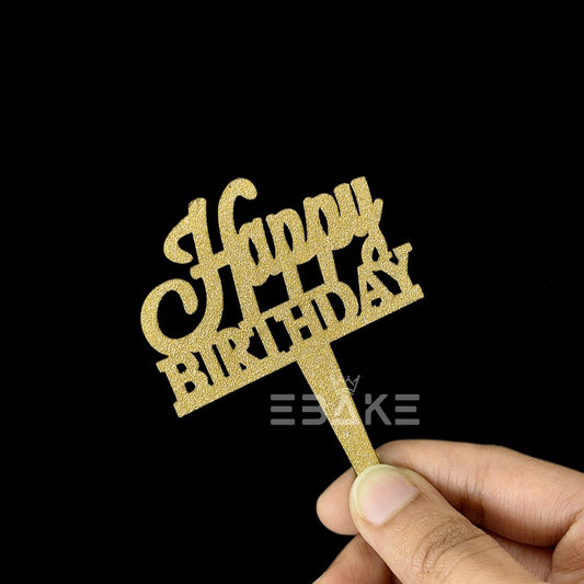 Happy Birthday Mini Topper Gold Glitter (Set of 6) MDF