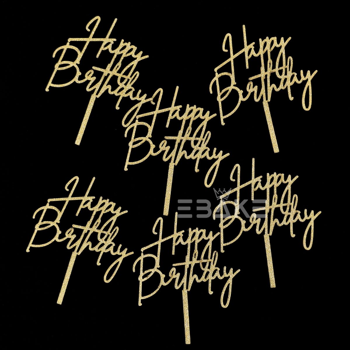 Happy Birthday Mini Topper Gold Glitter (Set of 6) MDF