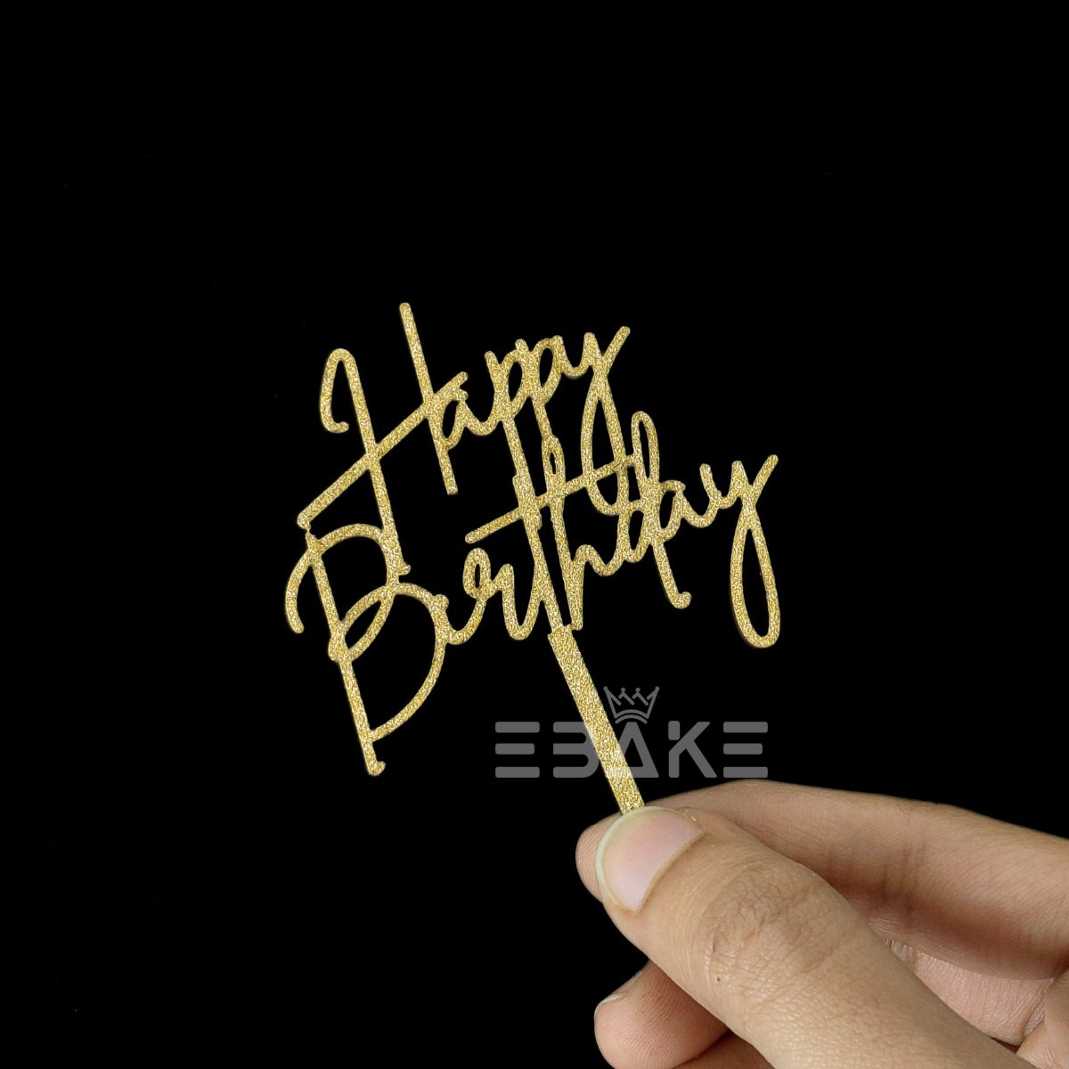 Happy Birthday Mini Topper Gold Glitter (Set of 6) MDF