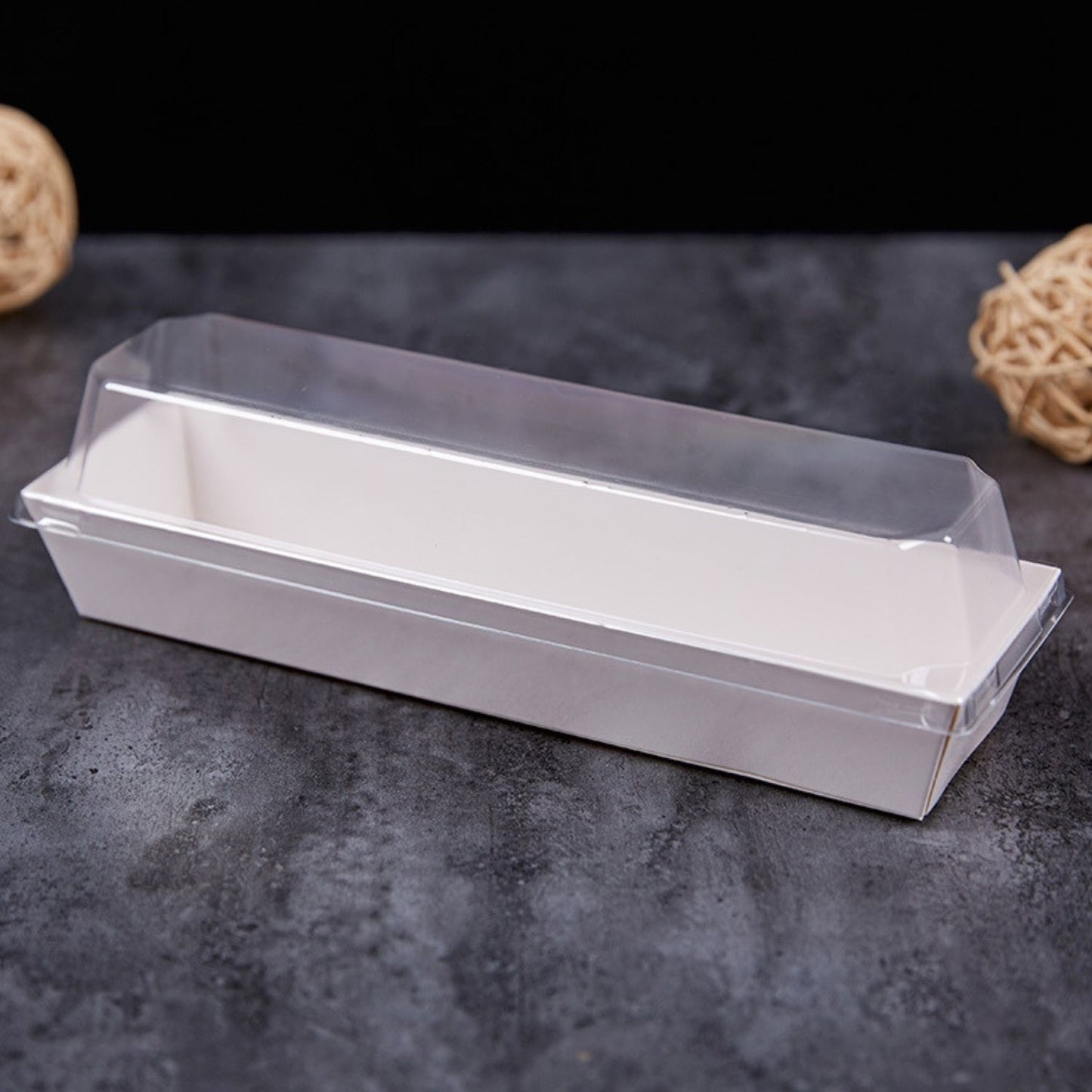 Kraft Paper Rectangle Container With Transparent Lid