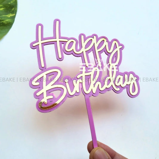 Happy Birthday Double Color Cake Topper Pink & Gold