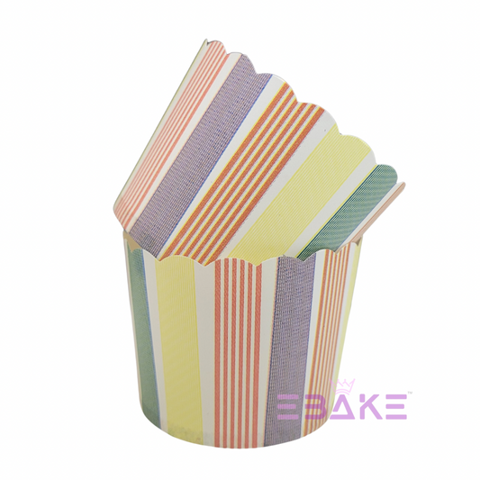 Multi Colour Stripes Paper Muffin Cup - Set Of 50 Pieces Medium