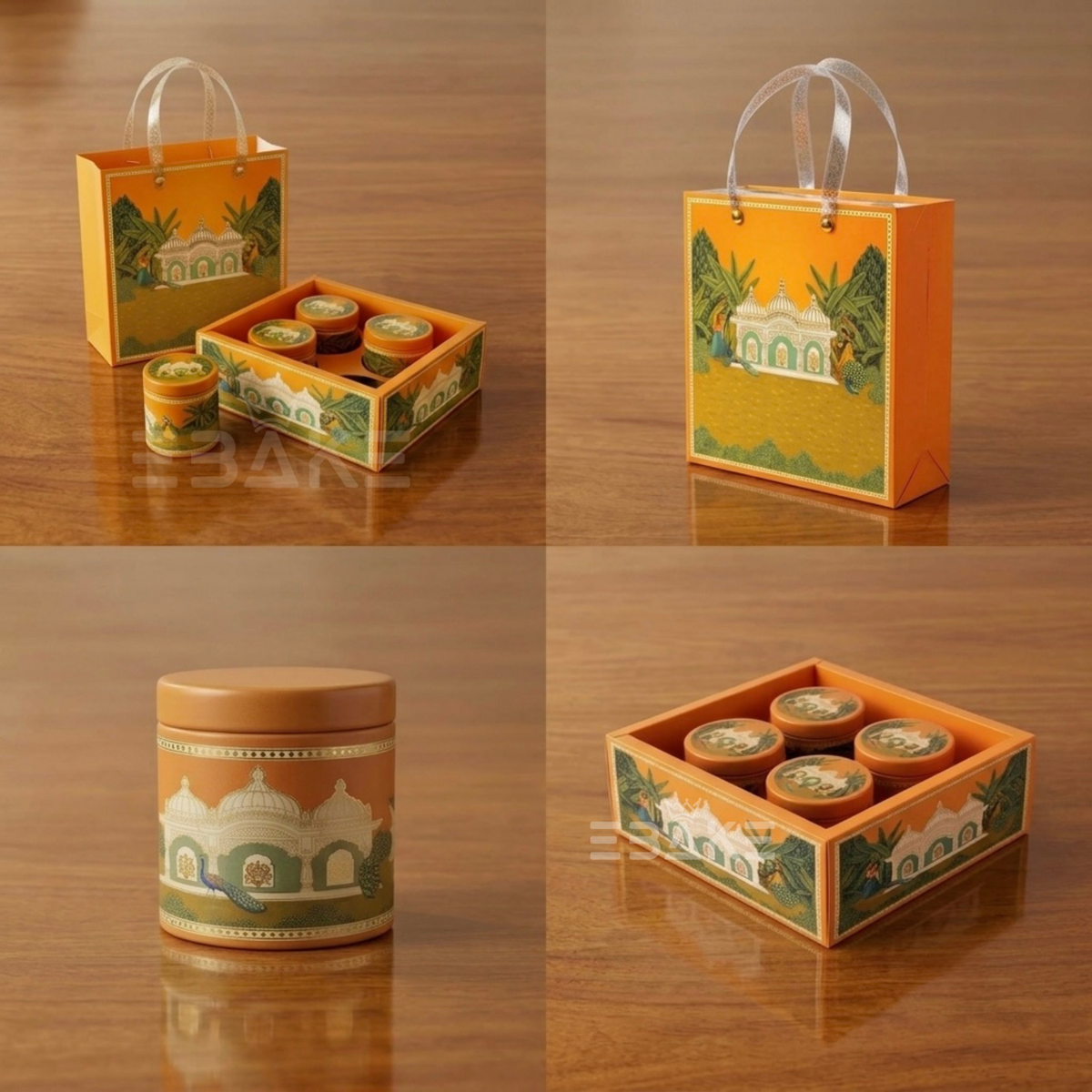 4 Jar Festive Hamper Box With Jar -  Marigold Orange (Set Of 2 Boxes)