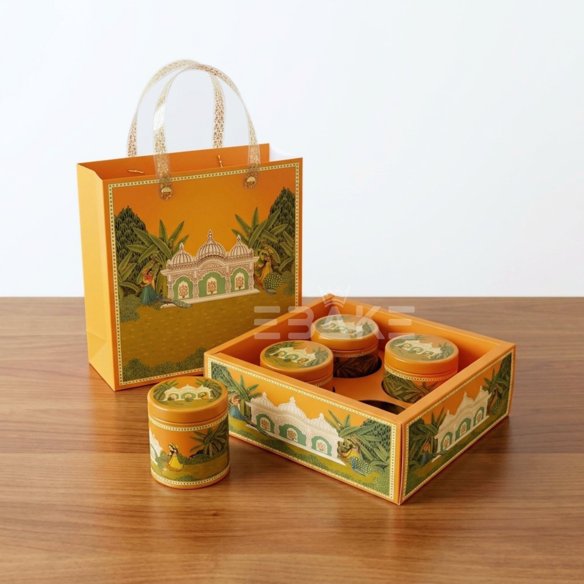 4 Jar Festive Hamper Box With Jar -  Marigold Orange (Set Of 2 Boxes)
