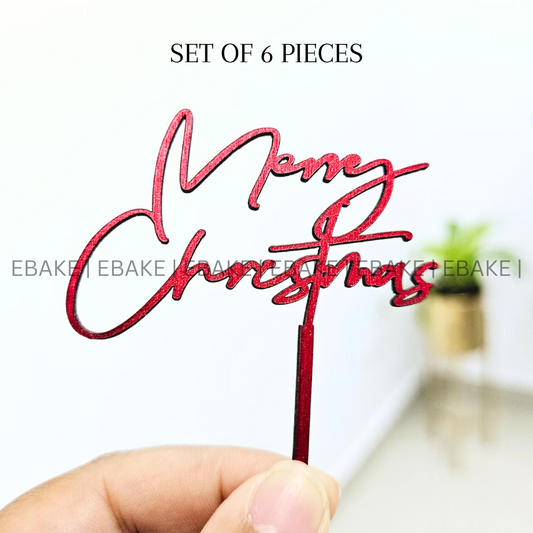 Merry Christmas Mini Cake Topper (Set of 6 Pcs) MDF